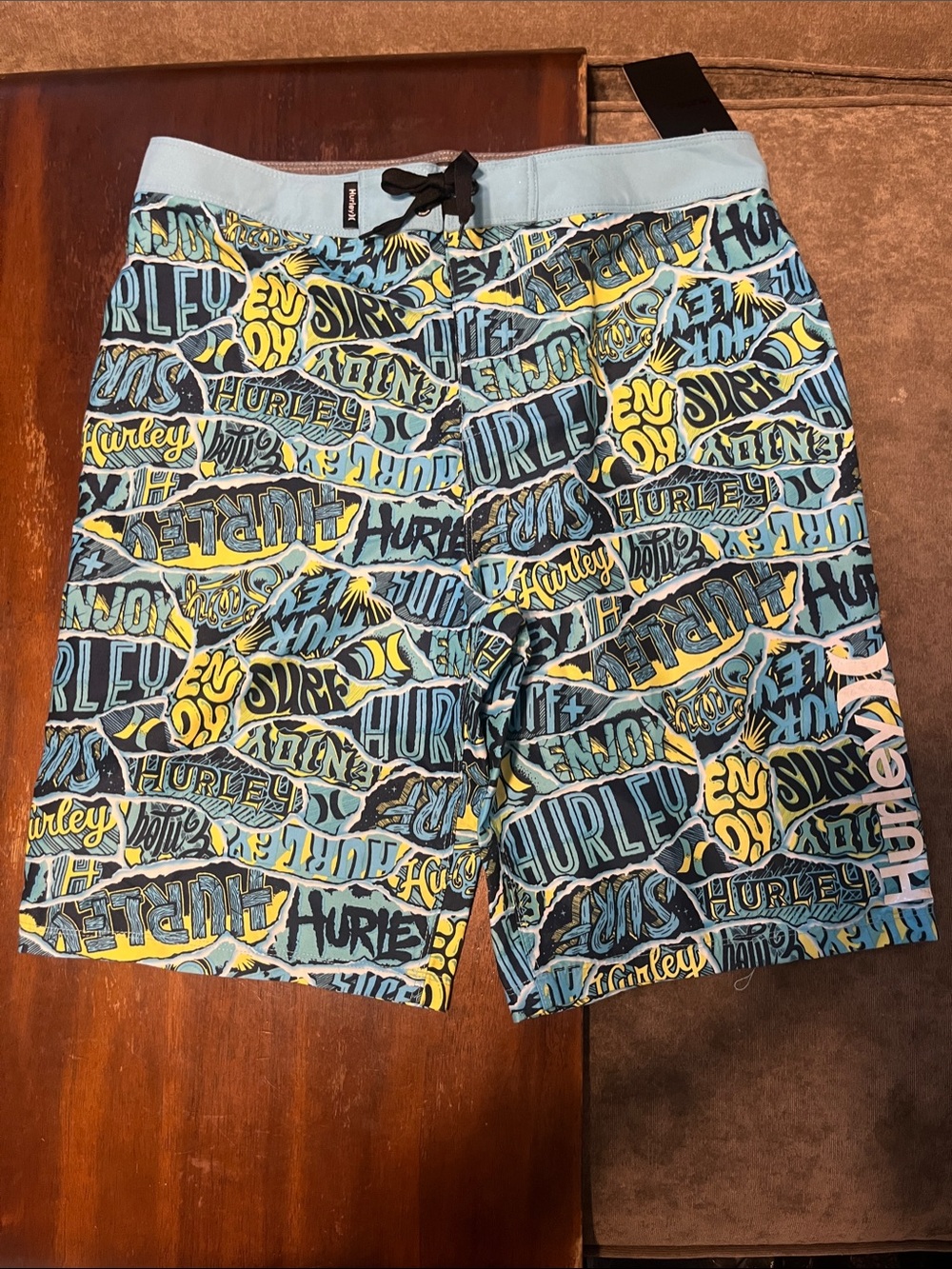 Hurley Blue, Yellow & Black Allover Graphic Boardshorts